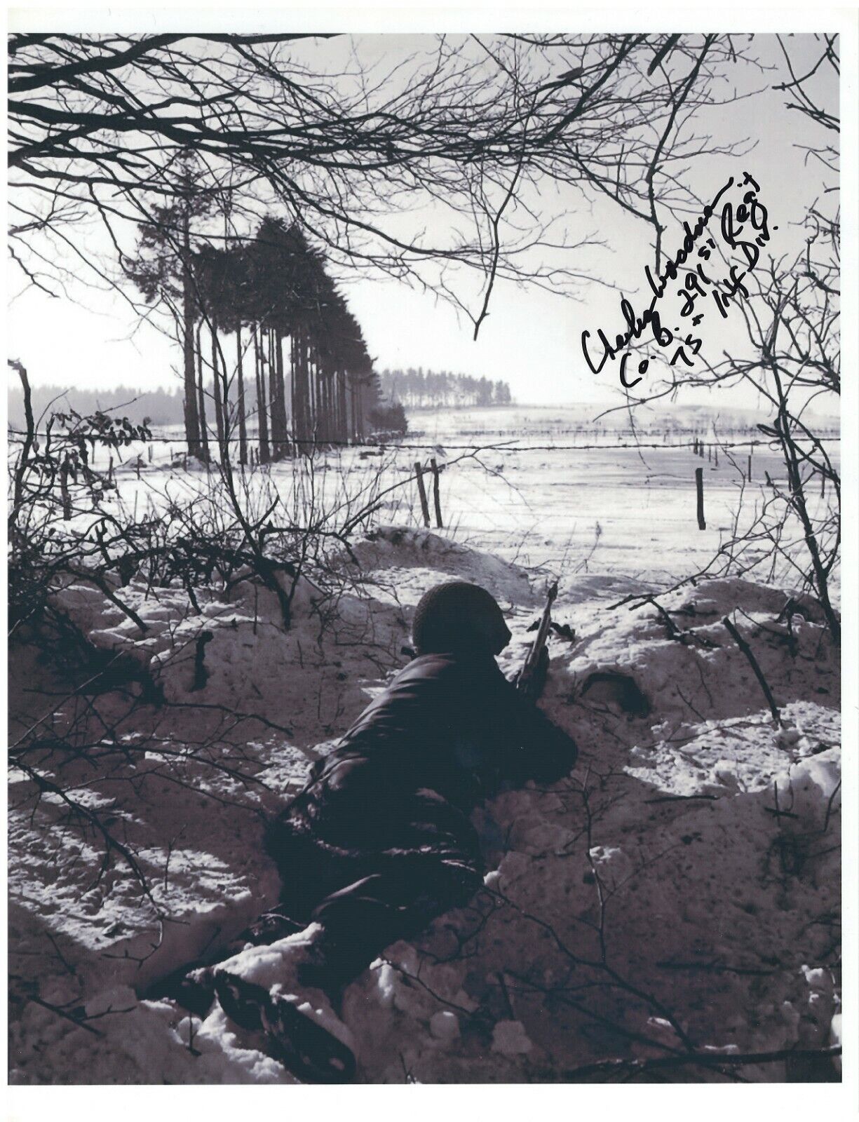 CHARLES WOODMAN 75TH INFANTRY DIVISION BATTLE OF THE BULGE VET RARE SIGNED Photo Poster painting