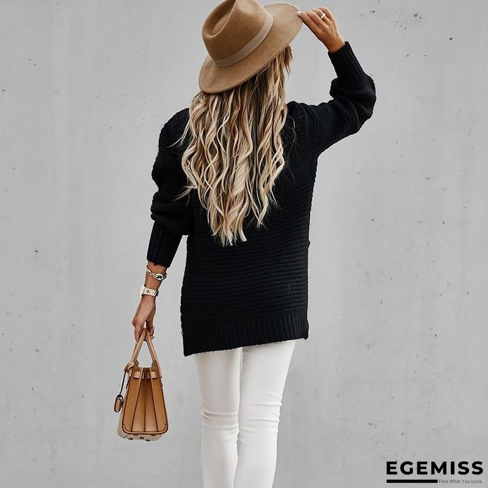 Autumn and Winter New Semi-high Collar Loose Solid Color Long-sleeved Sweater Women | EGEMISS