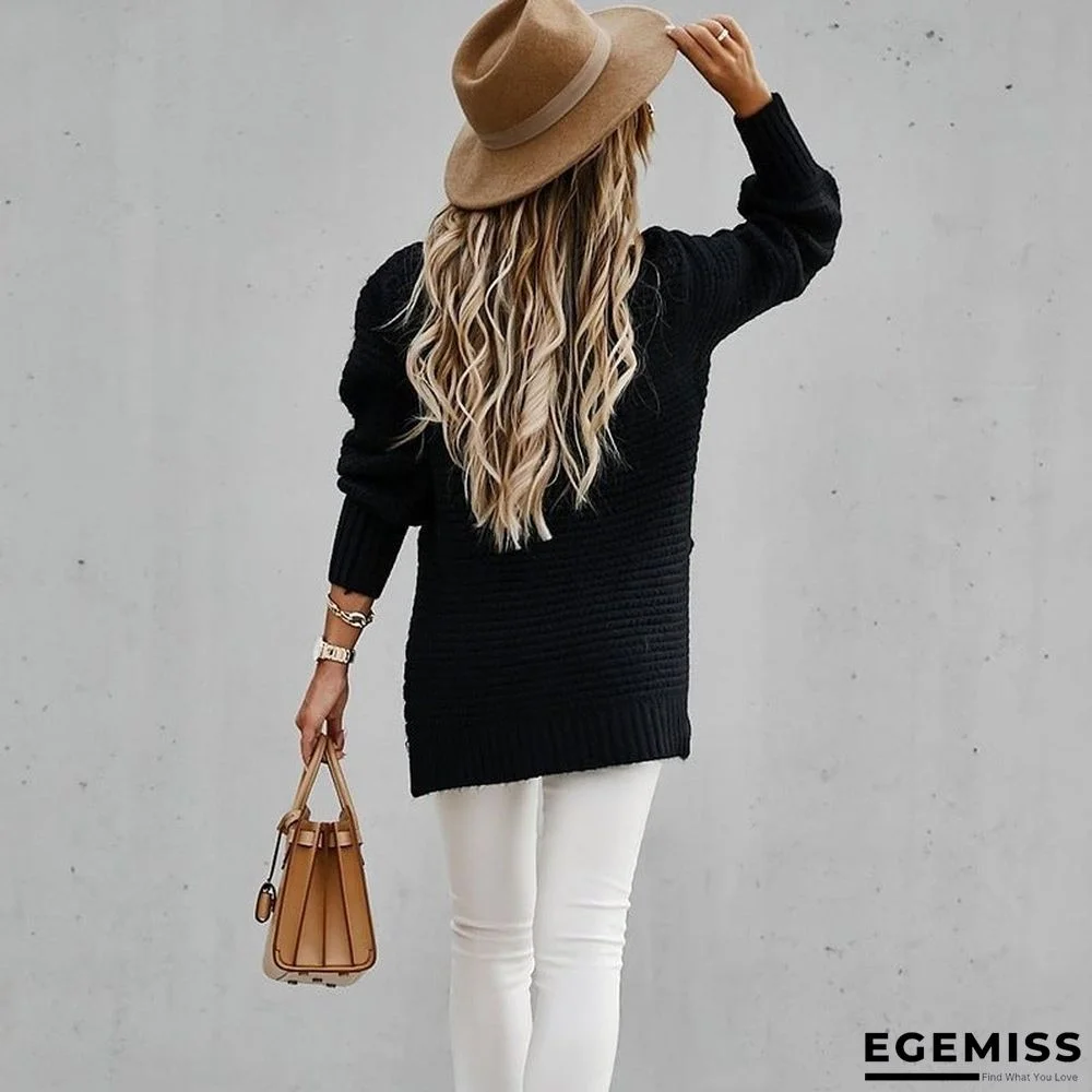 Autumn and Winter New Semi-high Collar Loose Solid Color Long-sleeved Sweater Women | EGEMISS