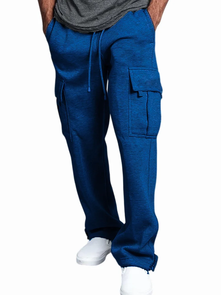 Men's Practical Multi-Pocket Retro Workwear Casual Sweatpants Elastic Waist Straight Trousers