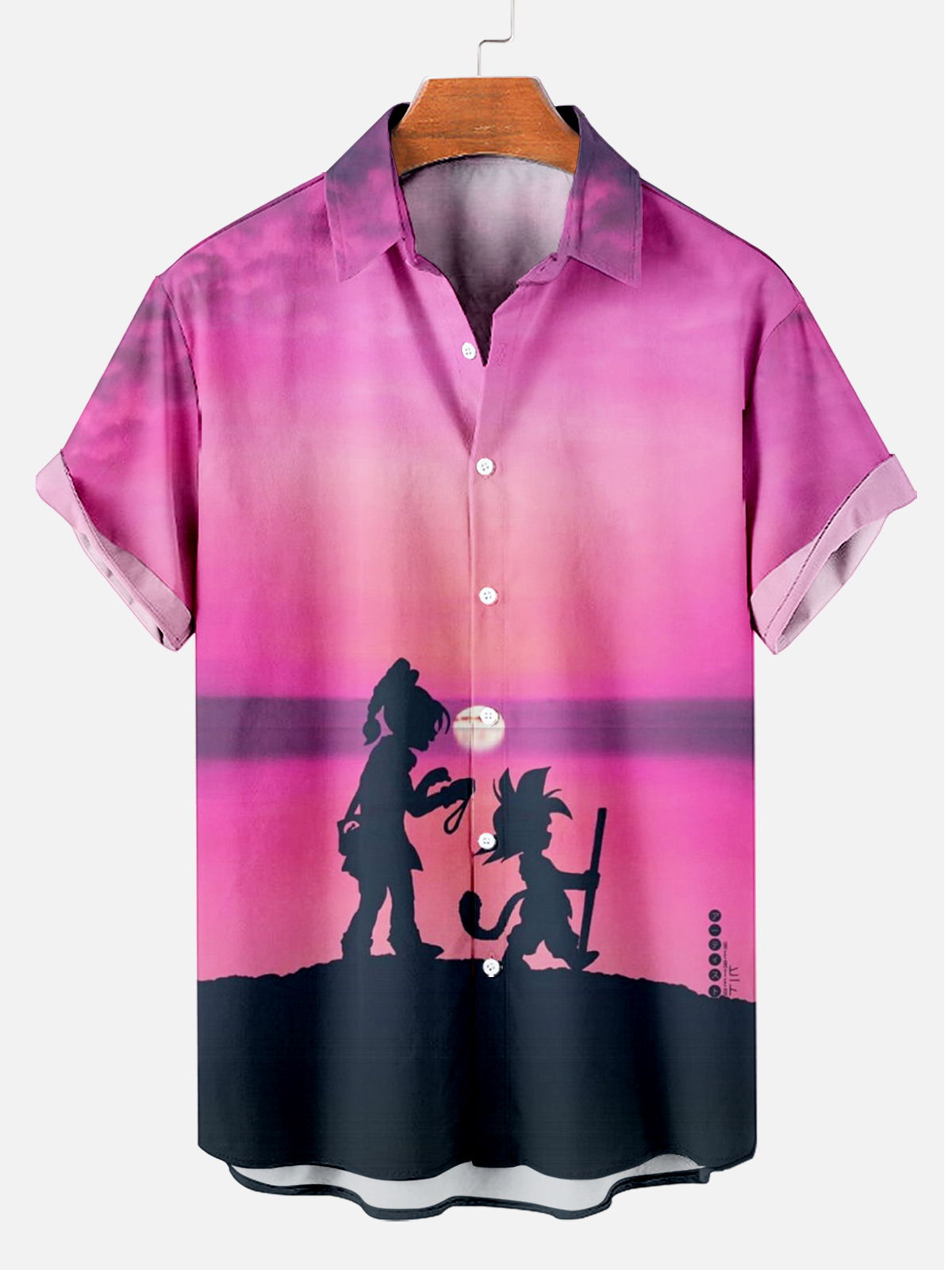 Men's Classic Anime Character Couple Shadow Short-Sleeved Printed Shirt PLUSCLOTHESMAN