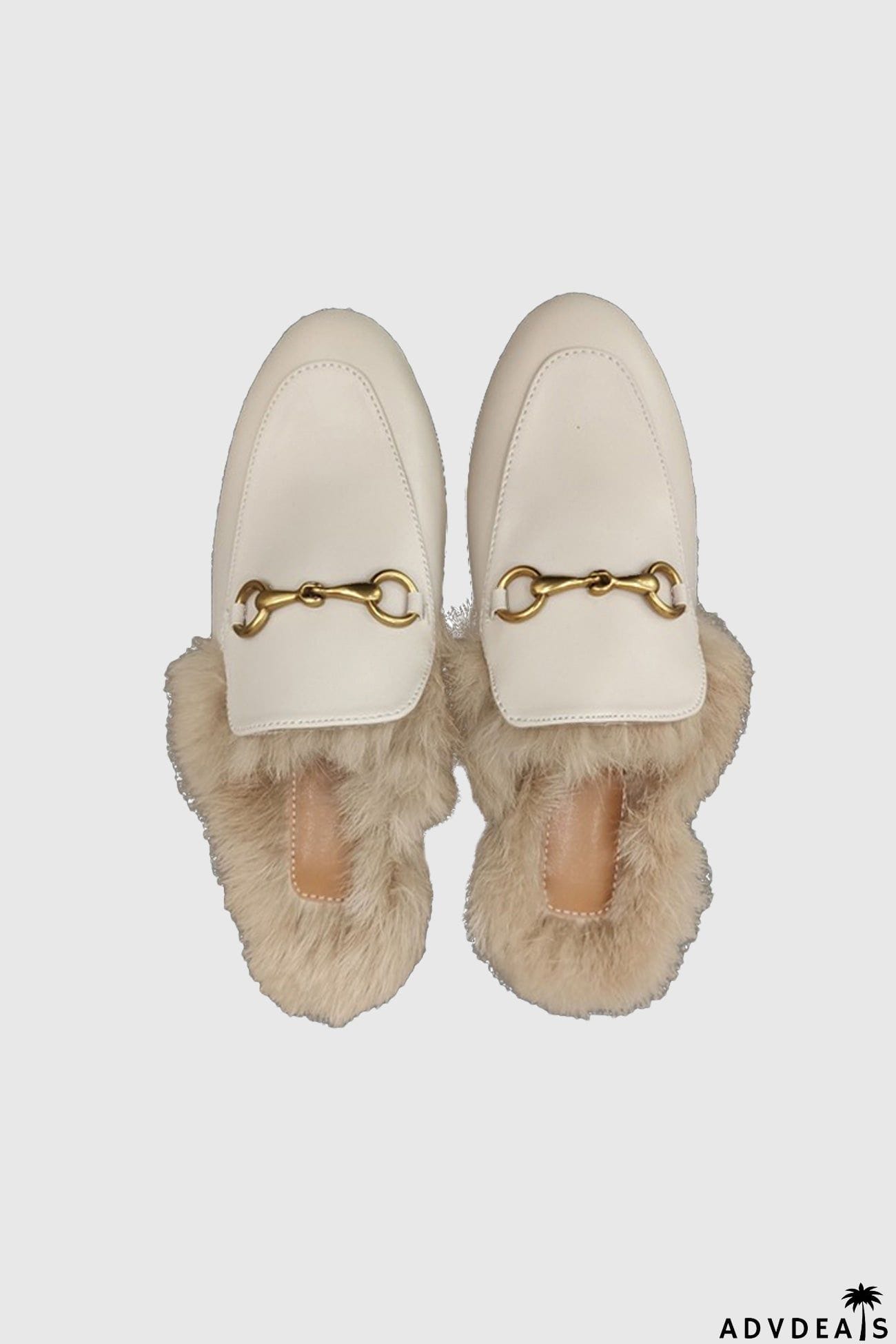 Rabbit Fur Lined Leather Loafer Mules