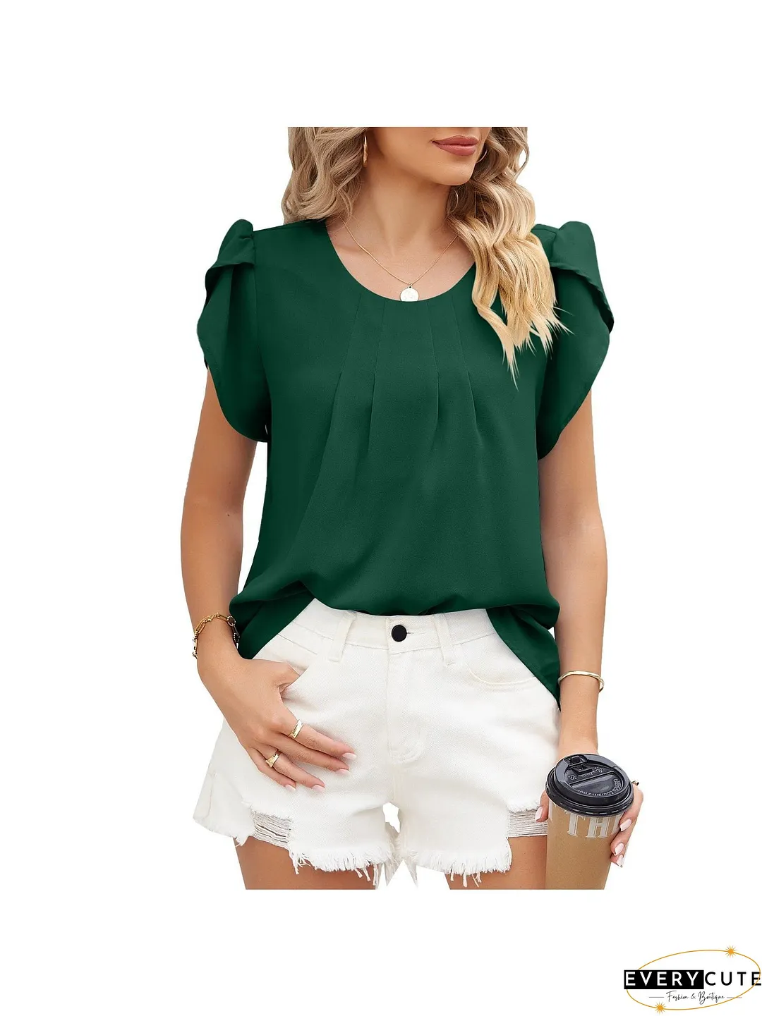 Loose-Fitting Short Sleeve Mock Neck Top