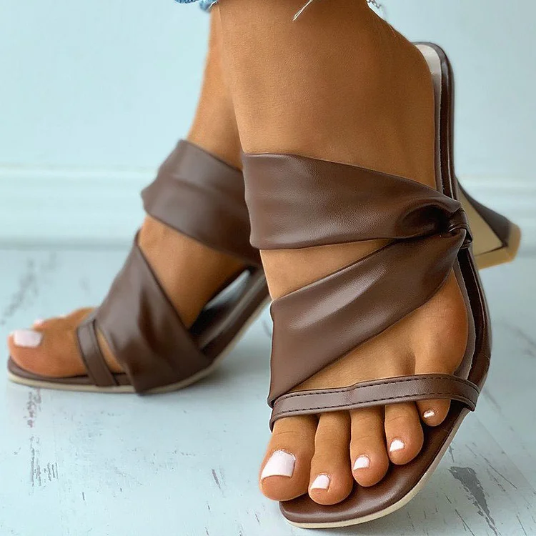 Vintage Brown Heels Square Toe Strappy Shoes Office Mules |FSJ Shoes