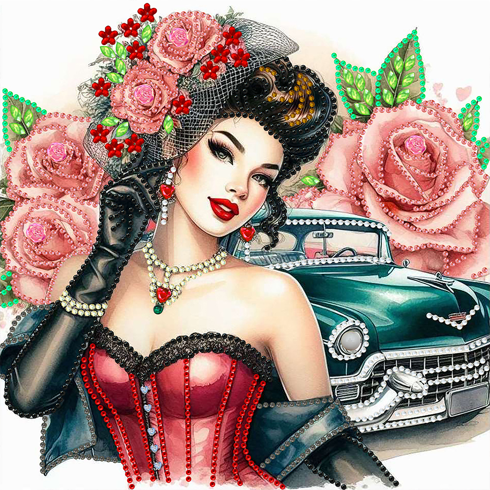 Retro Girl 30*30cm(canvas) special shaped drill diamond painting