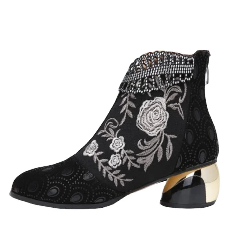 Yyvonne And Ethnic Women's Shoes Embroidered Rough And Autumn And Winter Women's Boots Large Size Martin Women's Short Boots 2025 New