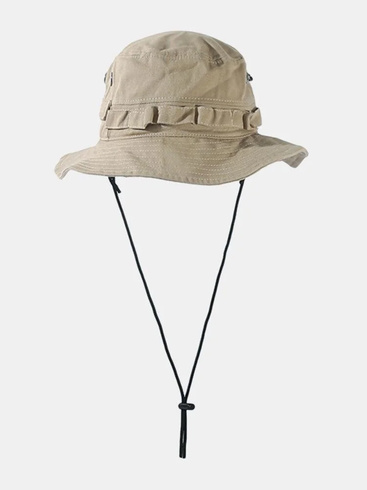 Unisex Cotton Solid Color Concealed Adjustment Strap Sunshade Bucket Hat