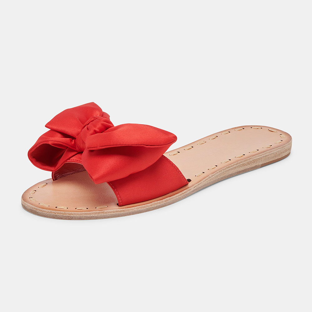 Red Satin Open Round Toe Slide Shoes for Women with Oversized Bow Nicepairs