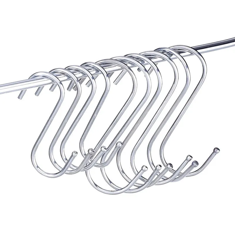 10pcs Stainless Steel S-Shape Hook Kitchen Bedroom Multi-function Railing S Hanger Hook Clasp Holder Hooks Hanging Storage Tools