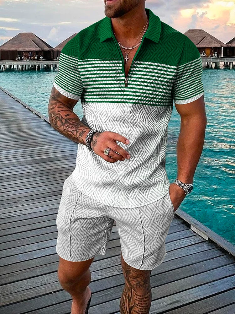 Striped Printed Polo Suit