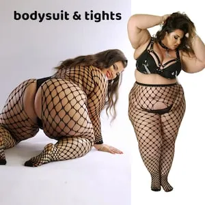pornhint Pornhint Plus Size, S-8XL, Fishnet Sleeved Bodysuit Bodystocking BBW Open Crotch Crotchless Queen Size, Tights, Underwear Lingerie