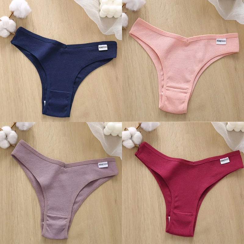 4PCS/Set Cotton Panties Women's Panties FINETOO Sexy Female Underpants Low Waist Underwear Women Pantys Lingerie M-XL