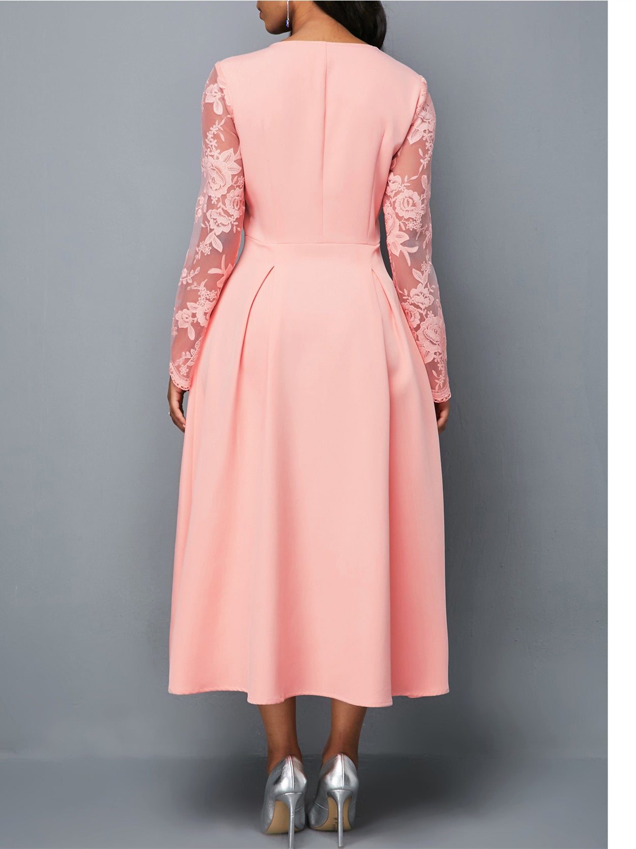 Women's Long Sleeve Square Collar Graphic Midi Dress