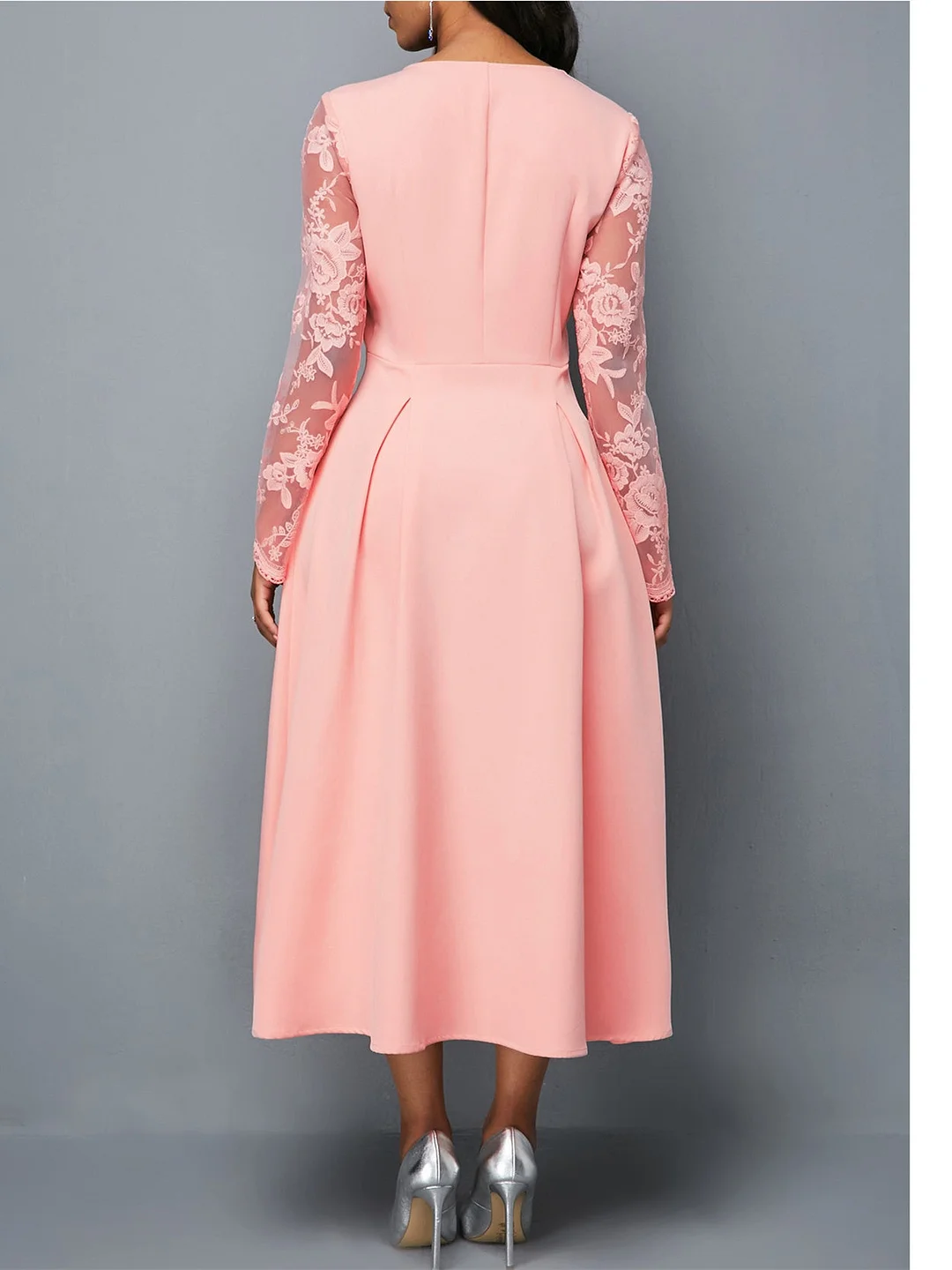 Women's Long Sleeve Square Collar Graphic Midi Dress