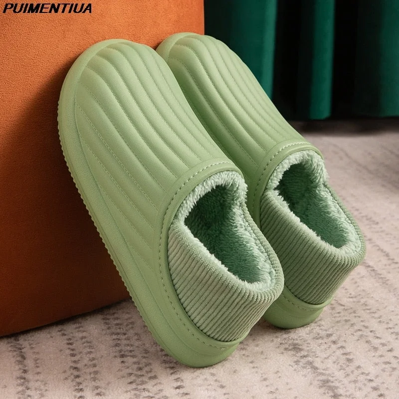 Hot Waterproof Non-Slip Home Slippers Winter Warm Women Indoor Cotton Non-slips Ladies Soft Slippers Memory Foam Couples Shoes