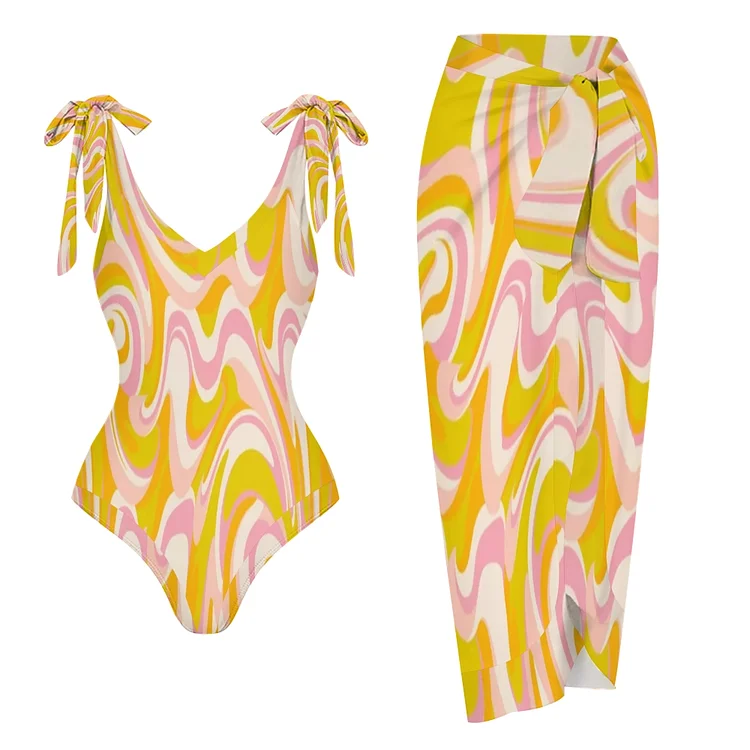 Casual Printed One Piece Swimsuit And Cover Up