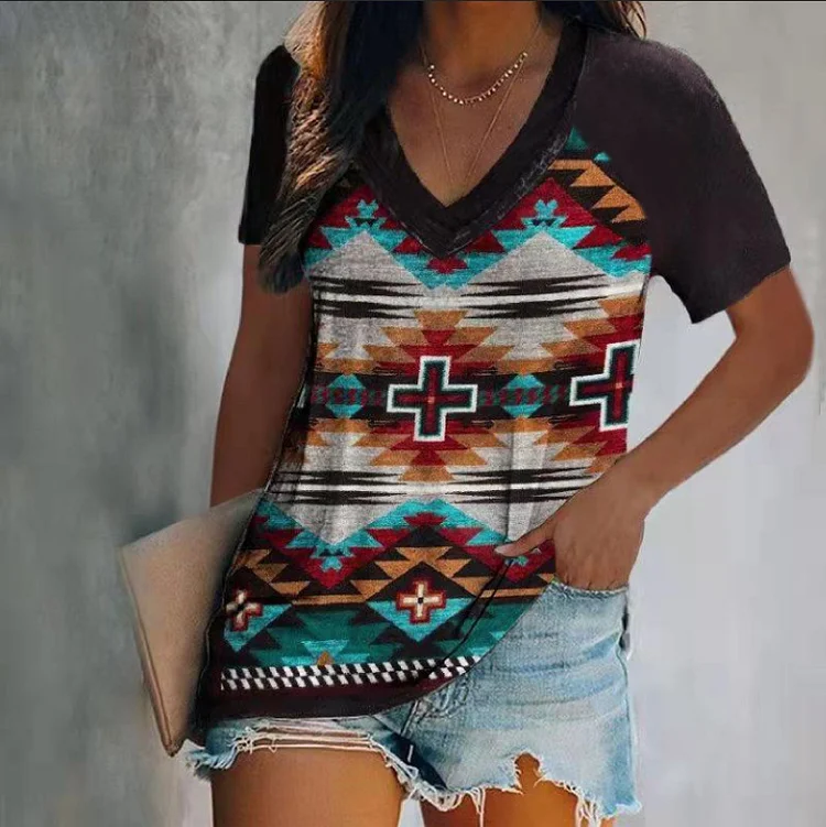 Vintage Raglan Totem Print T-Shirt