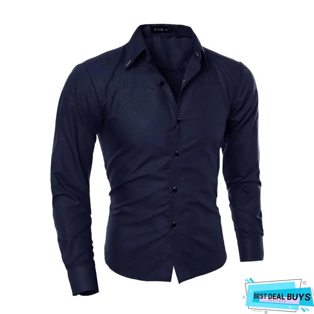 Brand Design Men Fashion Cotton Solid Long Sleeve Shirt