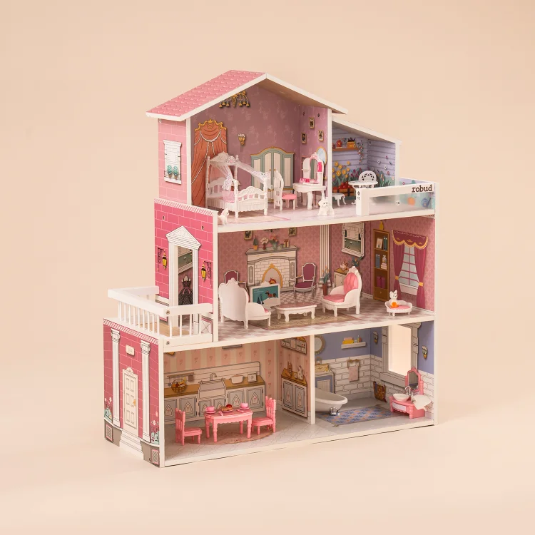 ROBOTIME Doll House Wooden Dollhouse with Furniture Birthday Gift