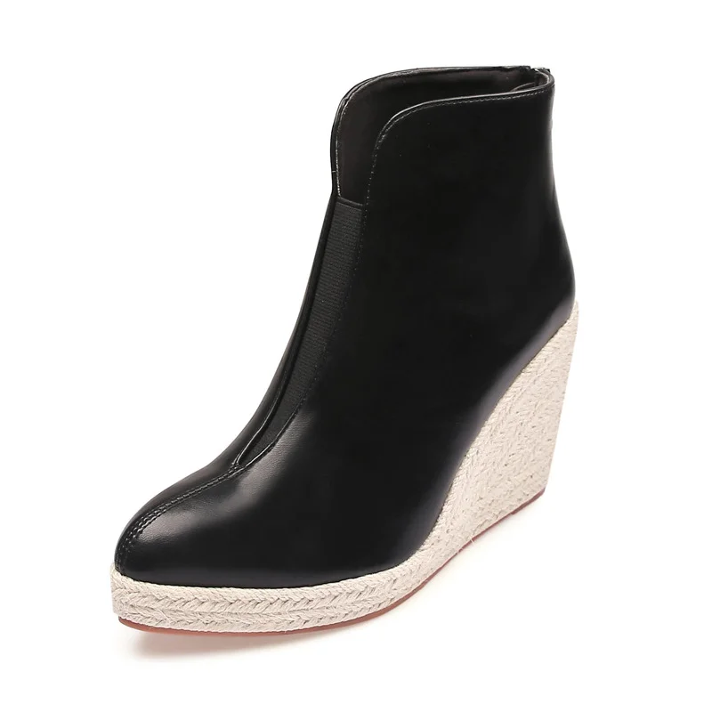 Wongn Wongn Martin Boots Thick Platform High Heel Pointed Fashion Short Boots Female Back Zipper Straw Hemp Rope Bottom