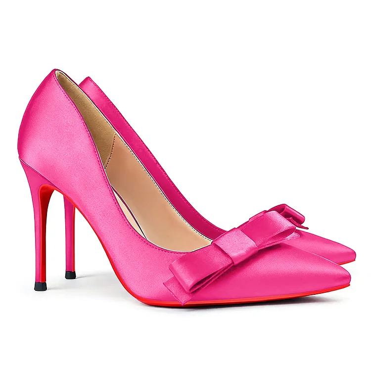 100mm Bow Fashion High Heels Sexy Prom Red Bottom Silk High Heels Stiletto Heels VOCOSI VOCOSI