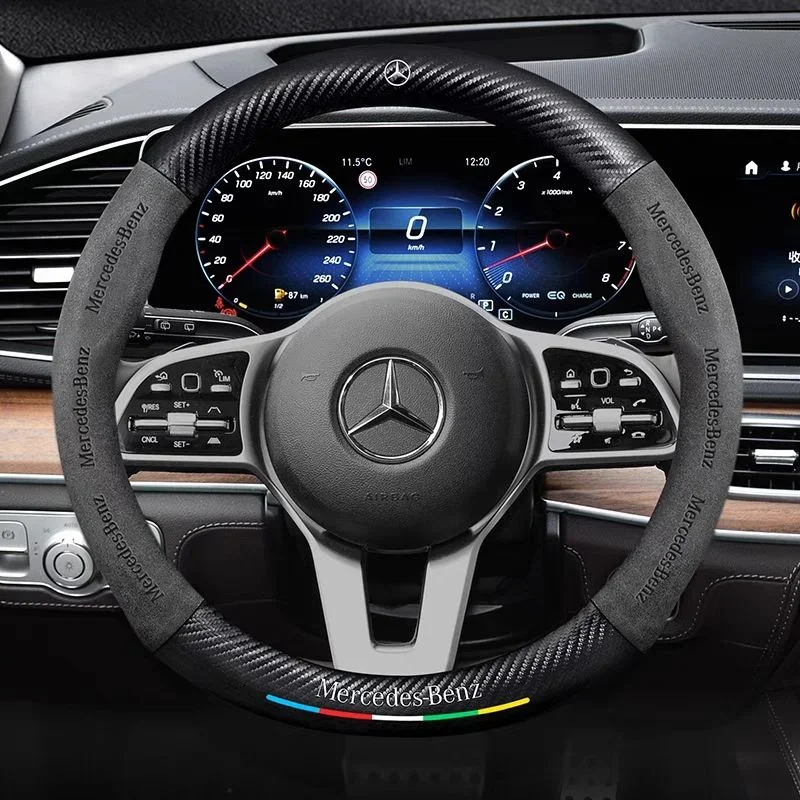 Steering Wheel Cover 3D Embossed Carbon Fiber Leather Protective Cover