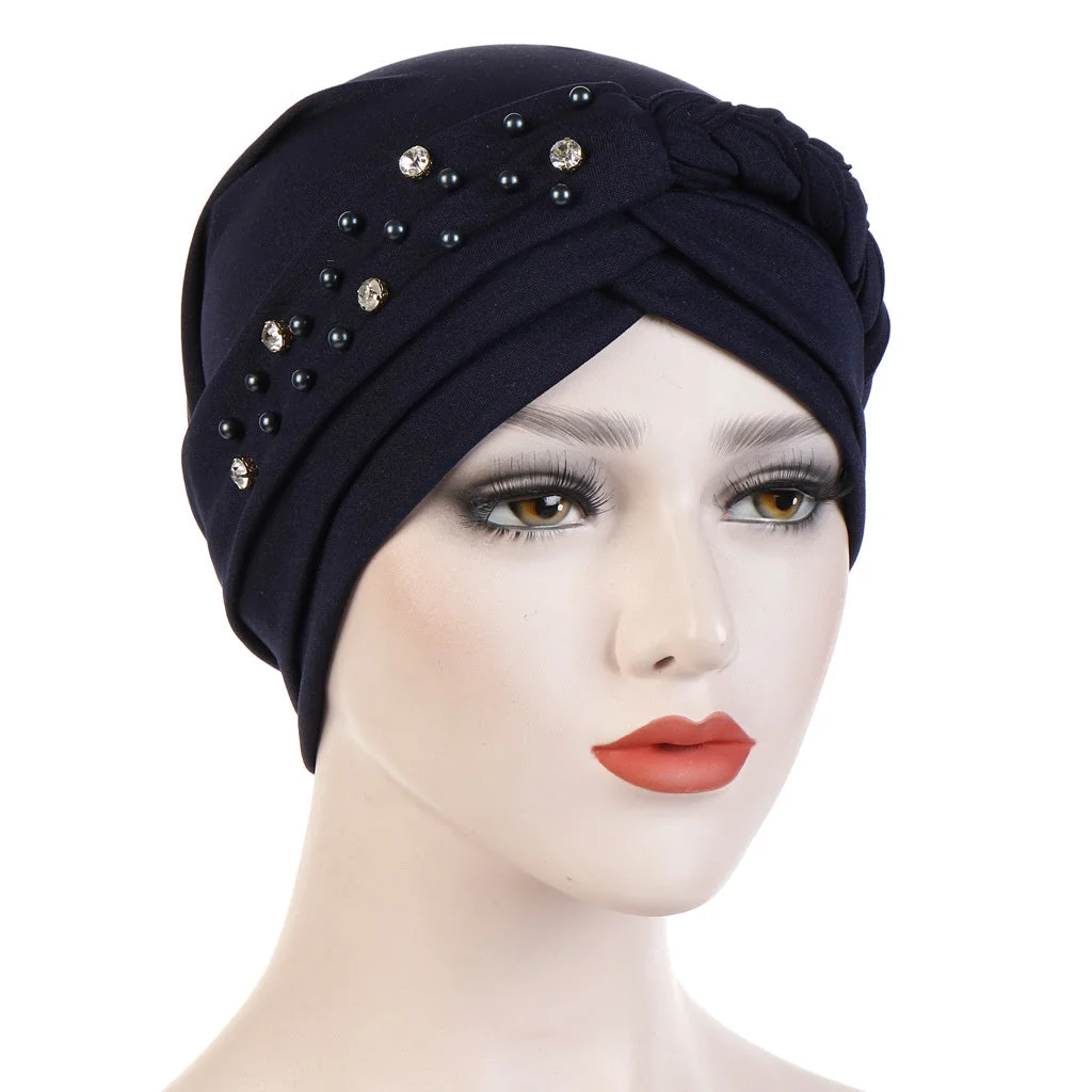 Women's Beads Sequins Muslim Turban Hat Cap