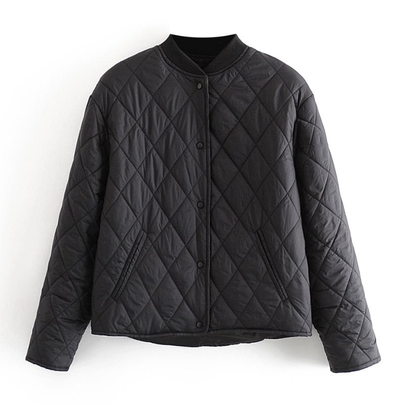 Aachoae Autumn Winter Women Argyle Padded Jacket Casual Long Sleeve Button Up Coat With Pockets Female Loose Jacket Coats