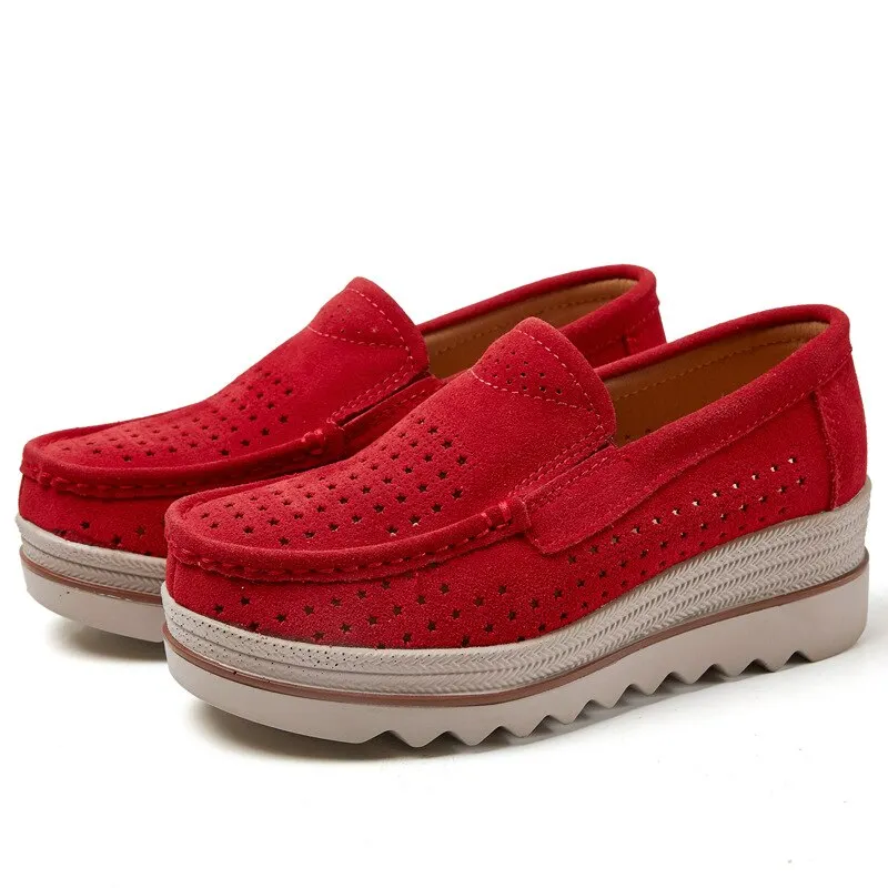 Women Spring Flats Shoes Platform Slip On Flats Heels Sneakers 2021 Womens Suede Leather Ladies Loafers Moccasins Casual Shoes