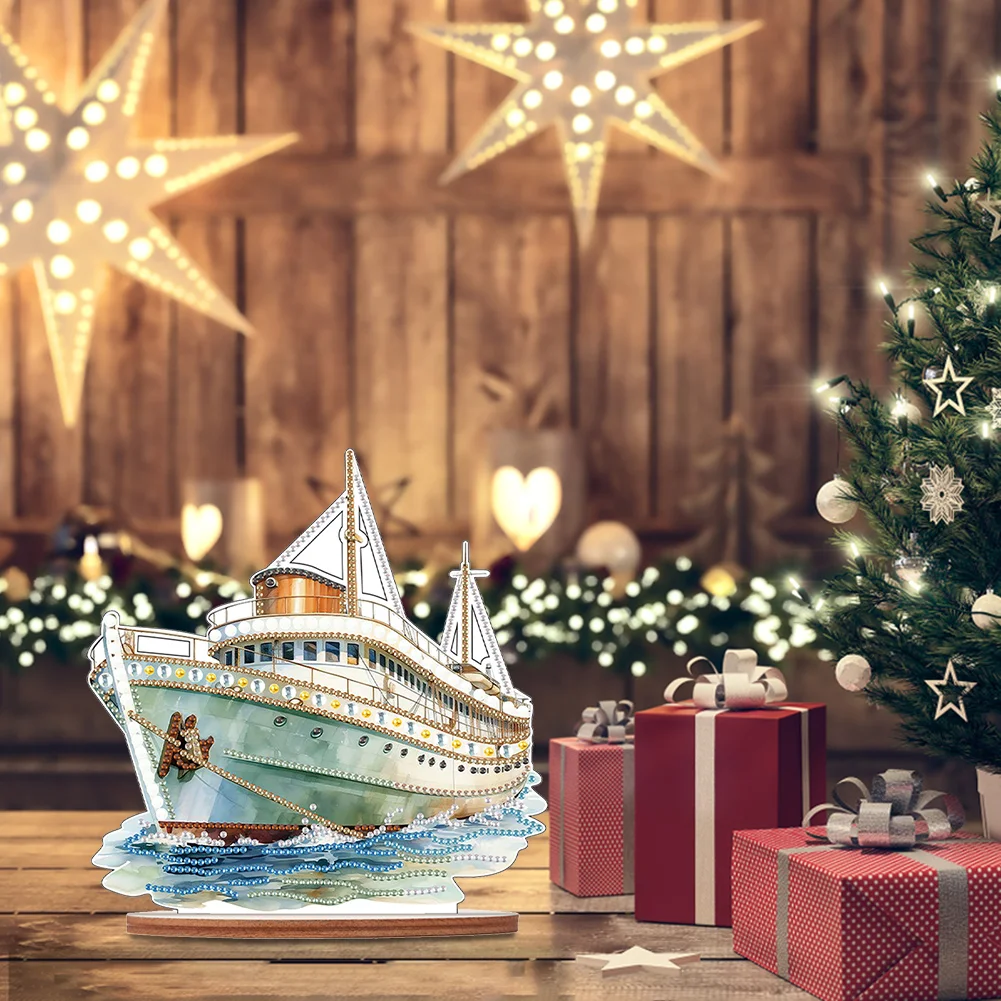 DIY Sailboat Wooden Single Sided Diamond Painting Desktop Decor for Office Decor