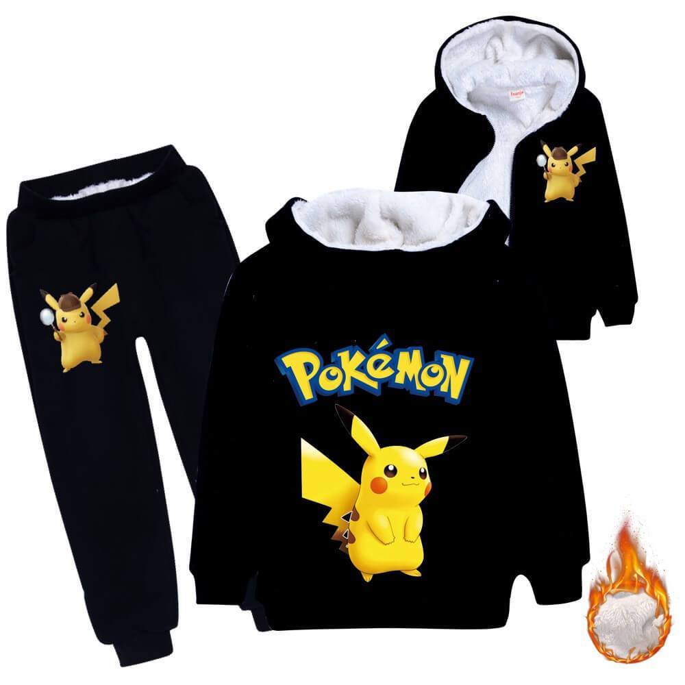 Mayoulove Pokemon Detective Pikachu Print Girls Boys Hoodie And Sweatpants Suit-Mayoulove