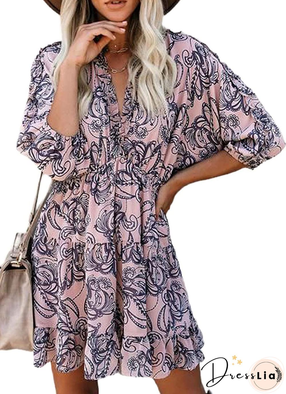 Ditsy Floral Prints Ruffle Edge Tiered Long Sleeve Boho Dress