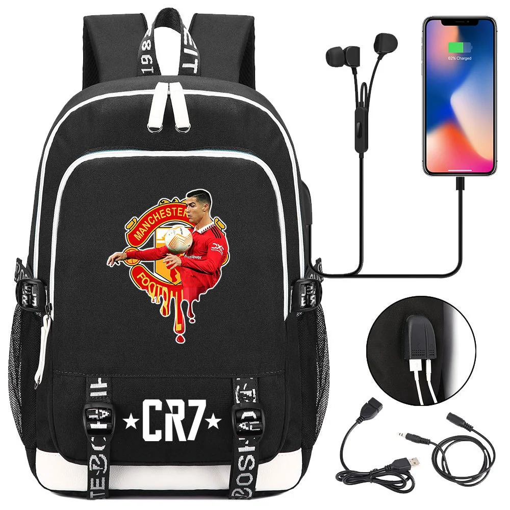 Buzzdaisy Cristiano Ronaldo Printed Backpack with USB Charging Port and Laptop Protection - Multi-Pocket Large Capacity Schoolbag