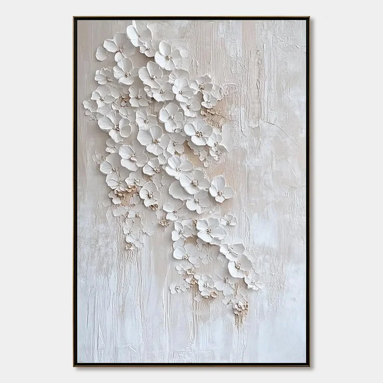BLOSSOM CASCADE: Textured Wabi Sabi 3D Flower Painting（Canvas painting）