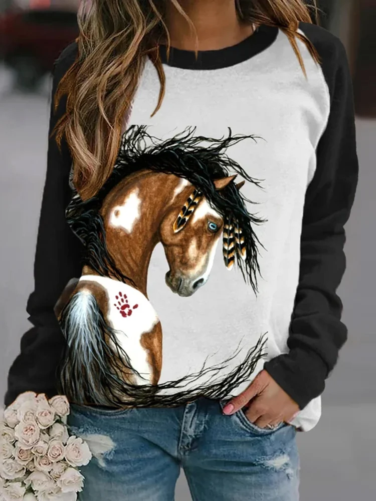 VChics Women's Western Horse Print Sweatshirt