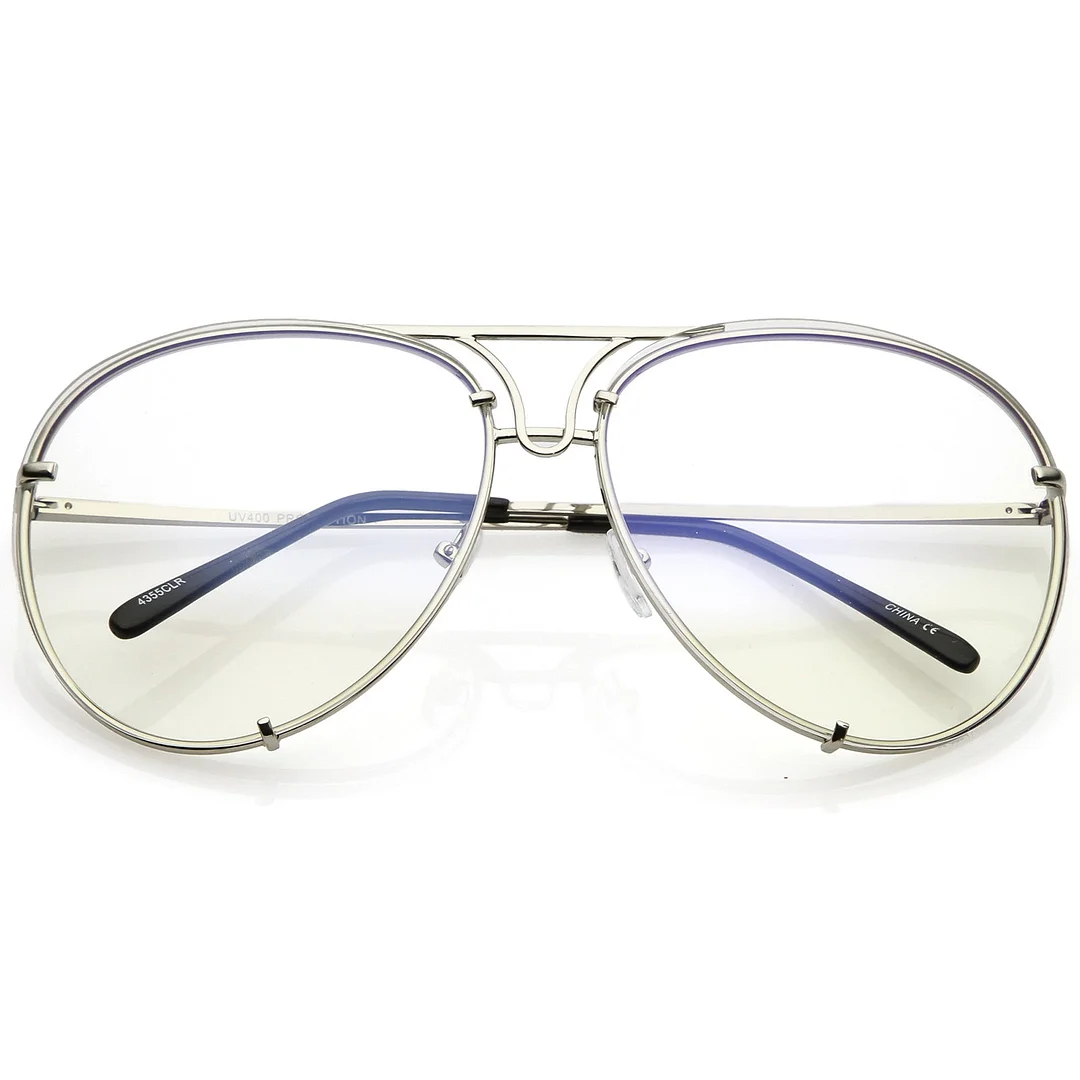 Oversize Rimless Aviator Glasses Unique Nose Piece Clear Lens 67mm