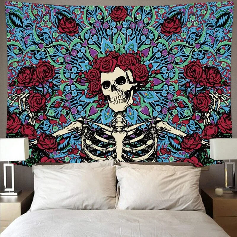 Skull King Moon Tapestry Mandala Carpet Hippie Divination Witchcraft Wall Hanging Blanket