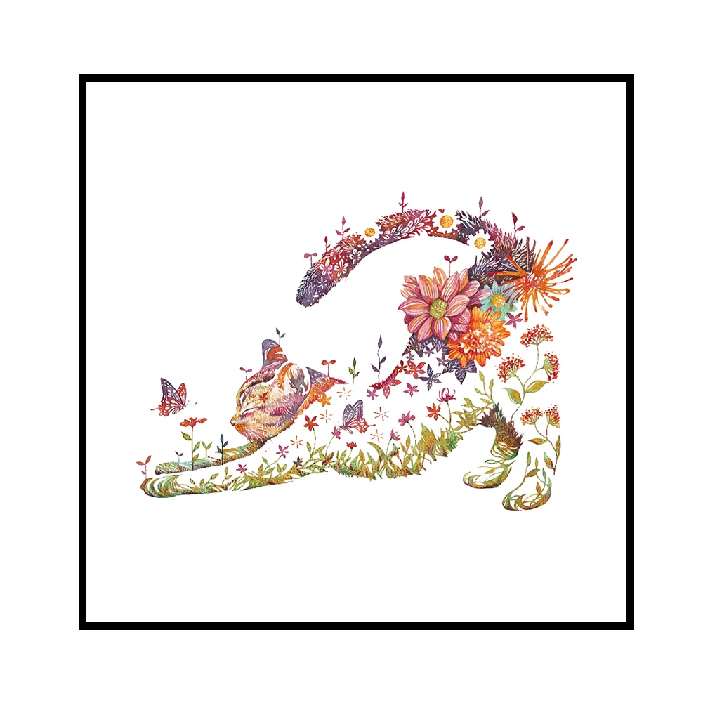 14CT Counted Partial Cross Stitch - Flowers Cat(40*40cm)