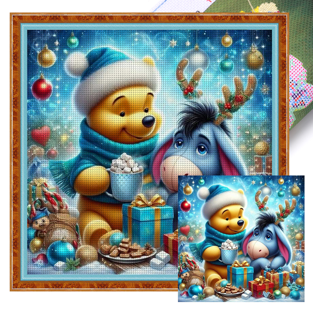Winnie The Pooh And Eeyore In Winter Full 11CT Pre-stamped Canvas(40*40cm) Cross Stitch