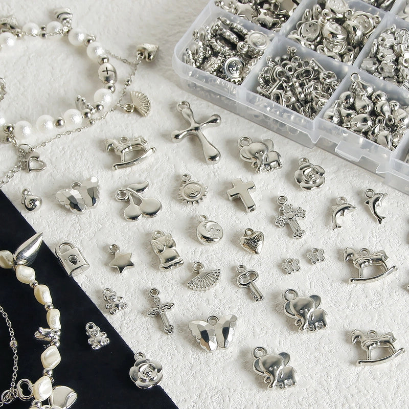 10 PCS/Package 7 * 12mm Arylic Cross Cherry Bow Knot Polished Pendant Jewelry Accessories