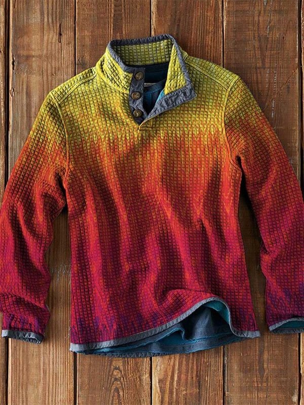 Men's Waffle Collar Printed Long Sleeve T-Shirt