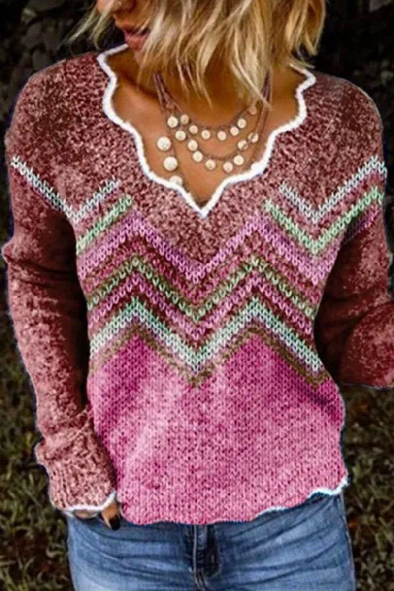 Sweetheart Neck Striped Gradient Sweater