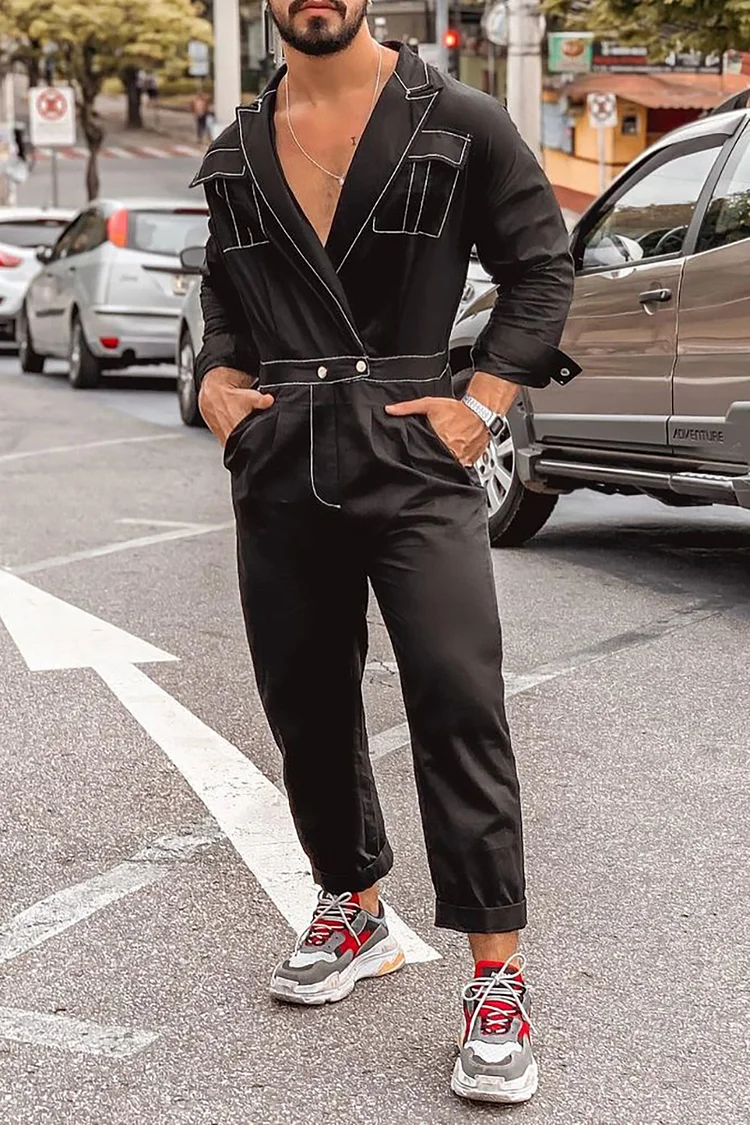Casual Lapel Collar Slim Fit Jumpsuit With Pockets [Pre-Order]
