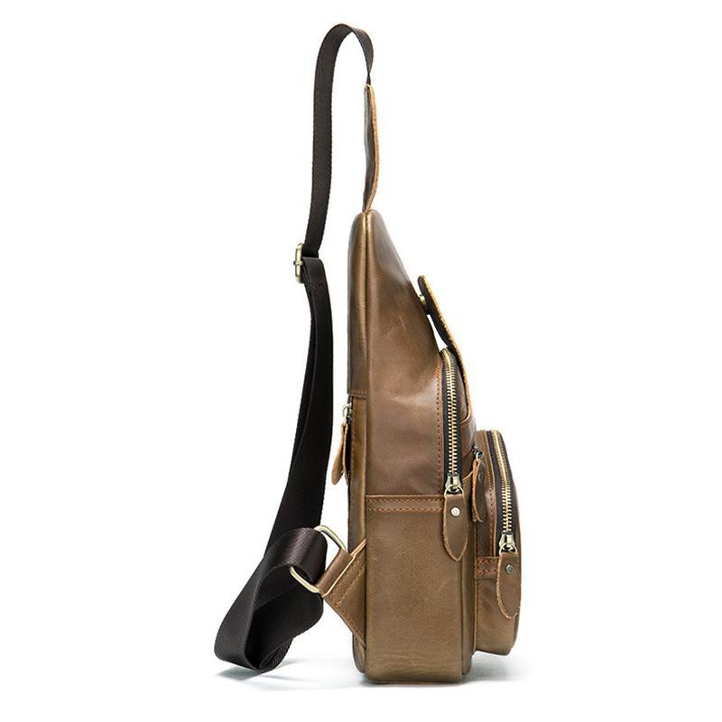 Men's Chest Bag Fashion Casual Leather Crossbody Bag With Earphone Hole And Usb Charging Port