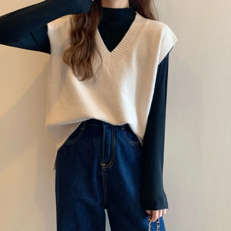 Syiwidii Cropped Sweater Vest Women Fall 2021 Winter Clothes Korean Tops Black Japanese Fashion Sleeveless Knit Blue Pink Casual