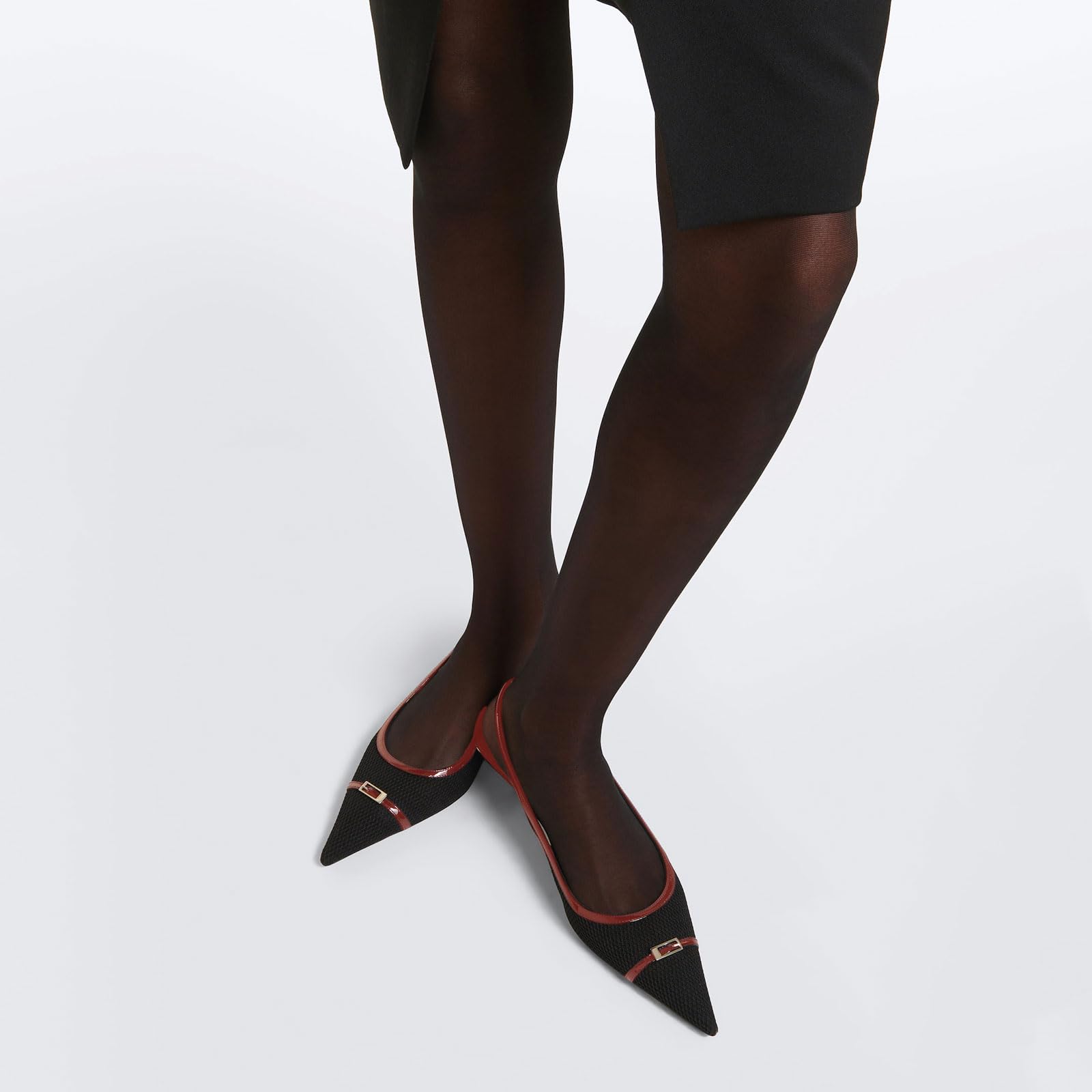 2.36" Women's Pointed Toe Red Bottom Sandals Slingback Shoes Kitten Heel Pumps Mesh Summer Shoes-MERUMOTE