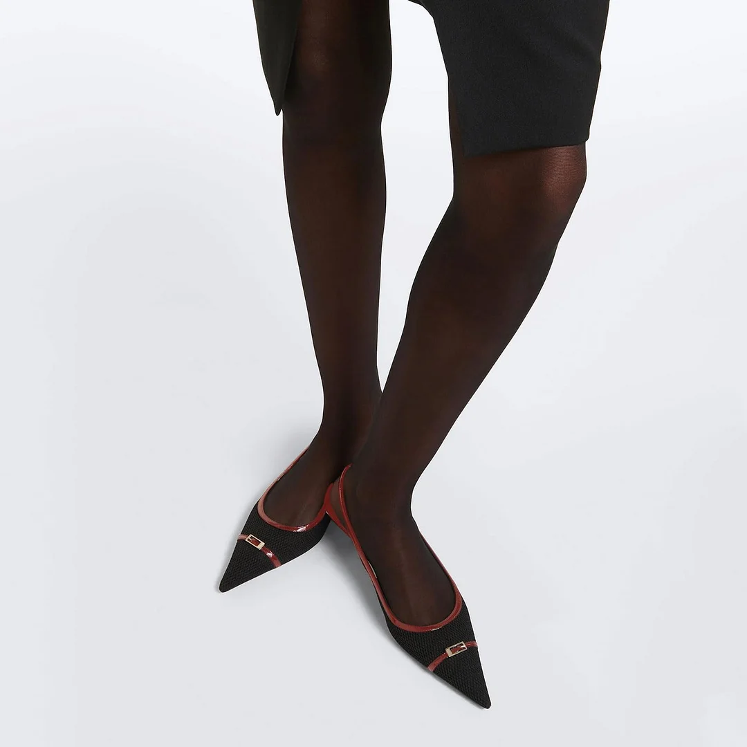 2.36" Women's Pointed Toe Red Bottom Sandals Slingback Shoes Kitten Heel Pumps Mesh Summer Shoes-MERUMOTE