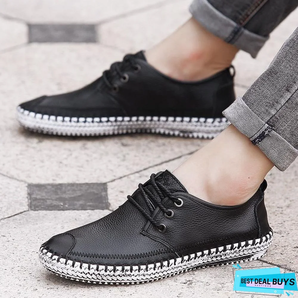 Men Breathable Comfortable Split Leather Men Loafers Flats Casual Shoes