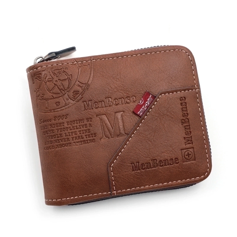 Men’s Letter Solid Color Pu Leather Zipper Wallets
