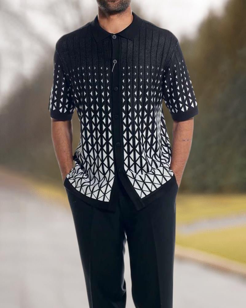 Two Piece Short Sleeve Print Walking Suit Set With Long Pants